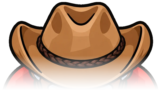 Otis seen from above wearing a brown cowboy hat with a braided band