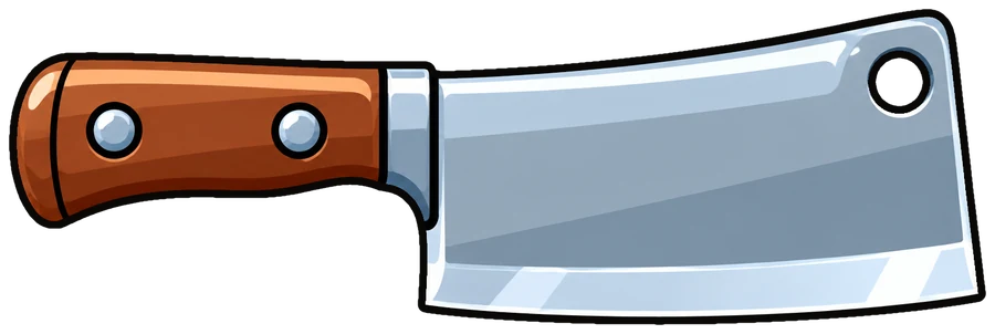 The cleaver, a wide steel blade on a wooden handle with two rivets