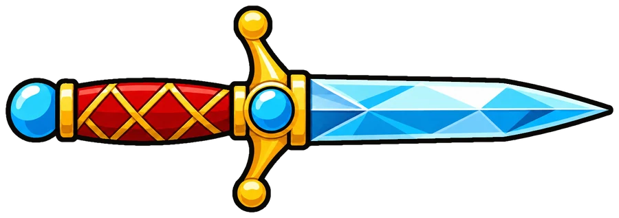 The diamond knife, a blue crystal blade with a gold guard and a red handle