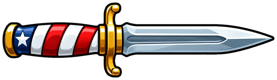 The veteran's dagger, a steel blade with a handle in red and white stripes and a white star