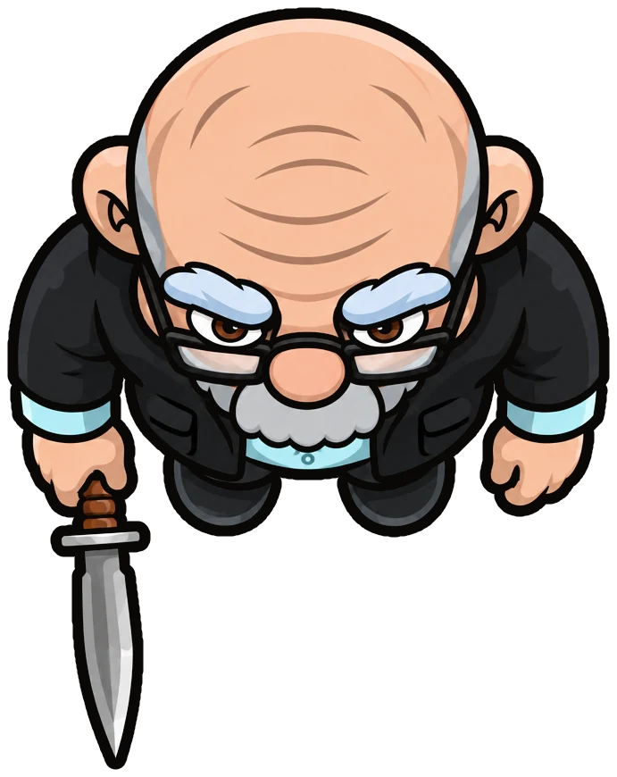 Lou seen from above in glasses, a grey beard and a black jacket over a light blue shirt
