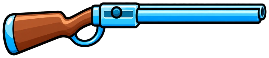 The shotgun, blue steel on a wooden stock