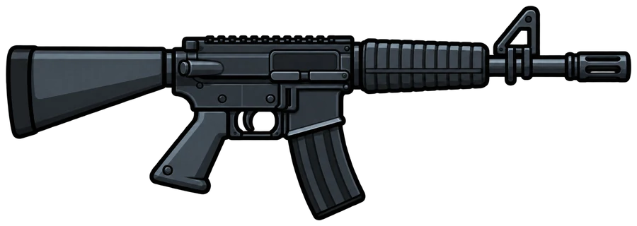 The SMG, a black gun with a long barrel and a magazine