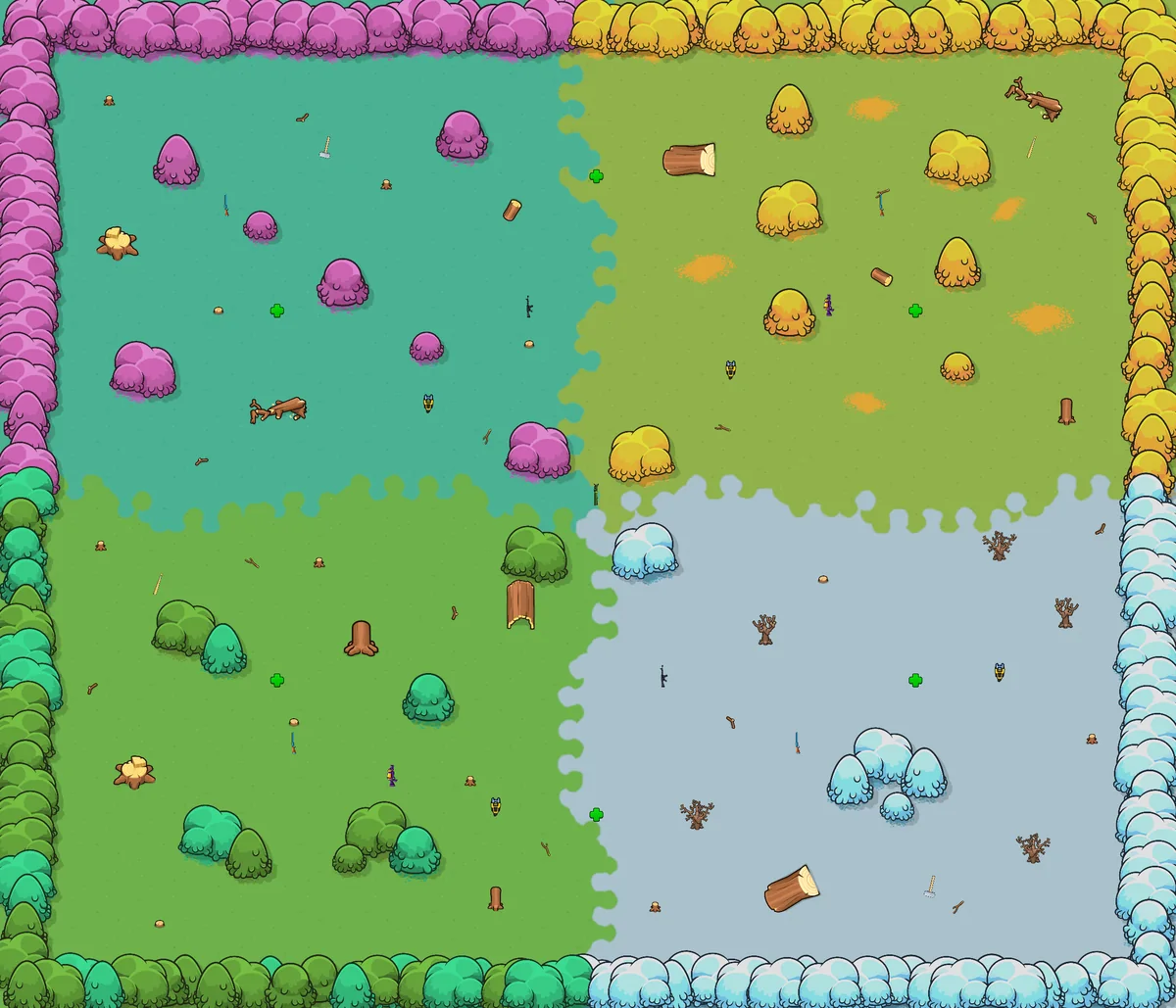 Four Seasons, a forest map with a spring, autumn, summer and winter quarter